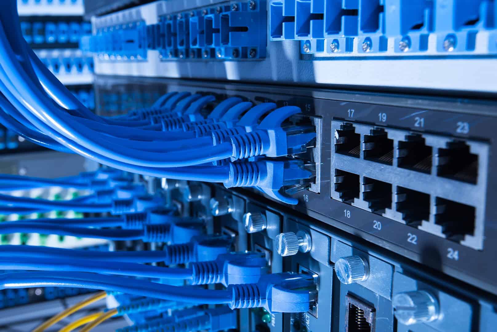 Server rack showing ethernet connections