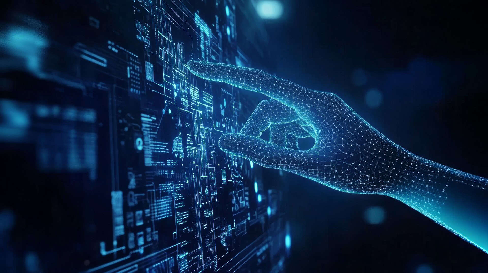 Digital graphic showing cyber hand